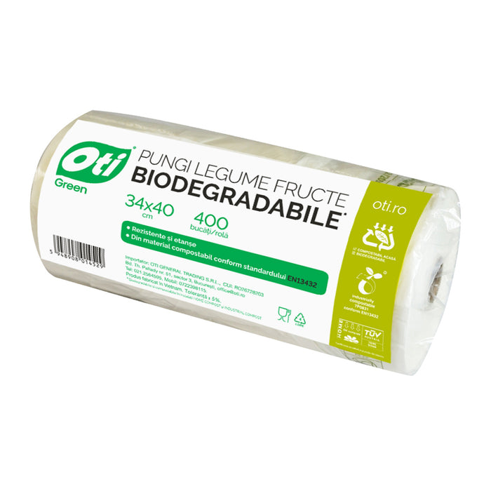 Pungi legume/fructe biodegradabile cf standard EN13432, 34x40 cm, 400 buc./rola
