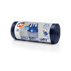 Saci menajeri COMFORT+ cu manere, 20L, albastru, 30 buc./rola, parfum Fresh
