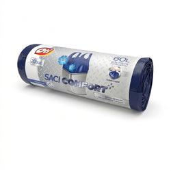 Saci menajeri COMFORT+ cu manere, 60L, albastru, 20 buc./rola, parfum Fresh
