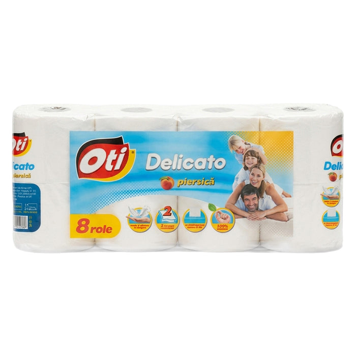 Hartie igienica OTI Delicato, 2 straturi, 8 role, parfum piersica