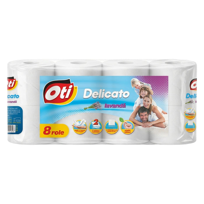 Hartie igienica OTI Delicato, 2 straturi, 8 role, parfum lavanda