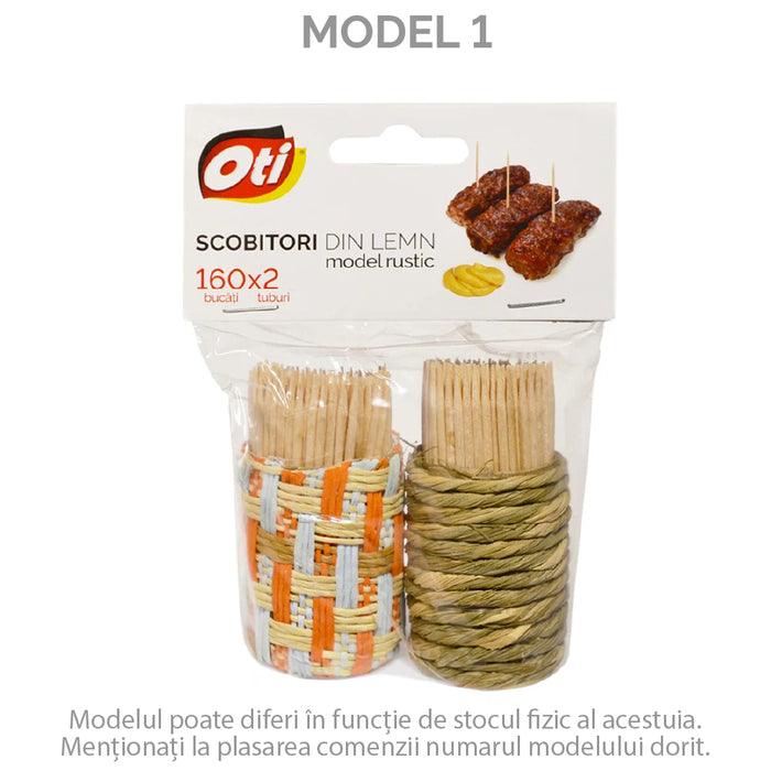 Scobitori din lemn, model rustic, 160 buc./tub, 2 tuburi/set