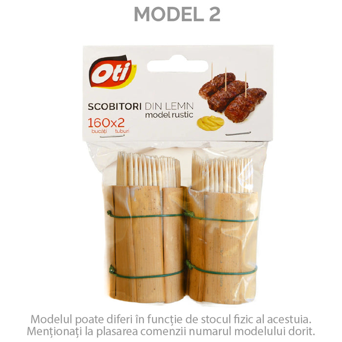 Scobitori din lemn, model rustic, 160 buc./tub, 2 tuburi/set