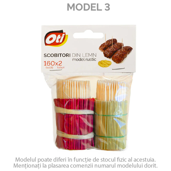 Scobitori din lemn, model rustic, 160 buc./tub, 2 tuburi/set