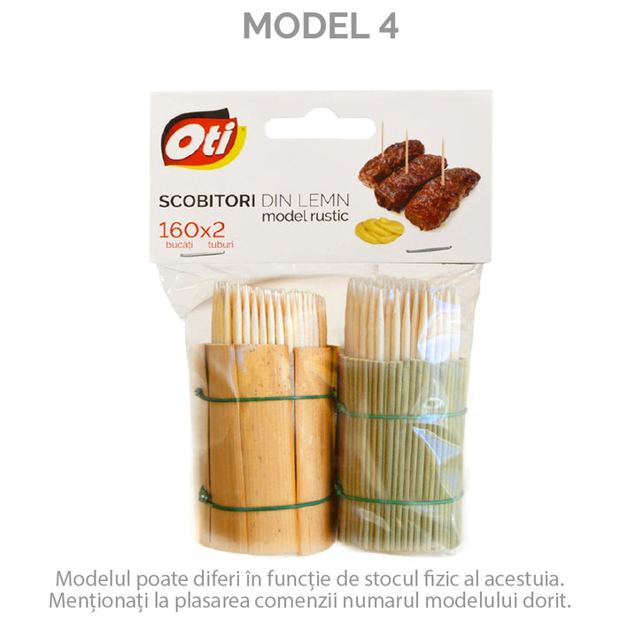 Scobitori din lemn, model rustic, 160 buc./tub, 2 tuburi/set
