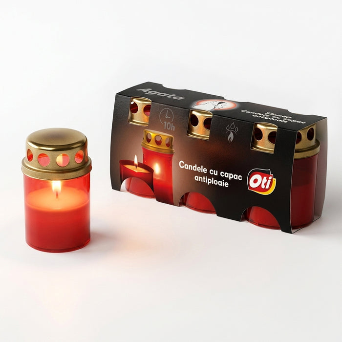 Candela cu capac, 3 buc./set, Timp de ardere 10 ore
