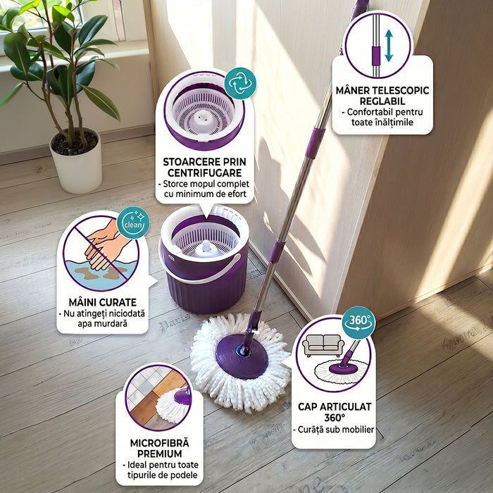 Mop Vortex - Set compact de curatenie, 1 rezerva