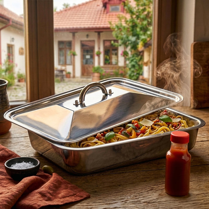 Tava din inox cu capac 35x26 cm