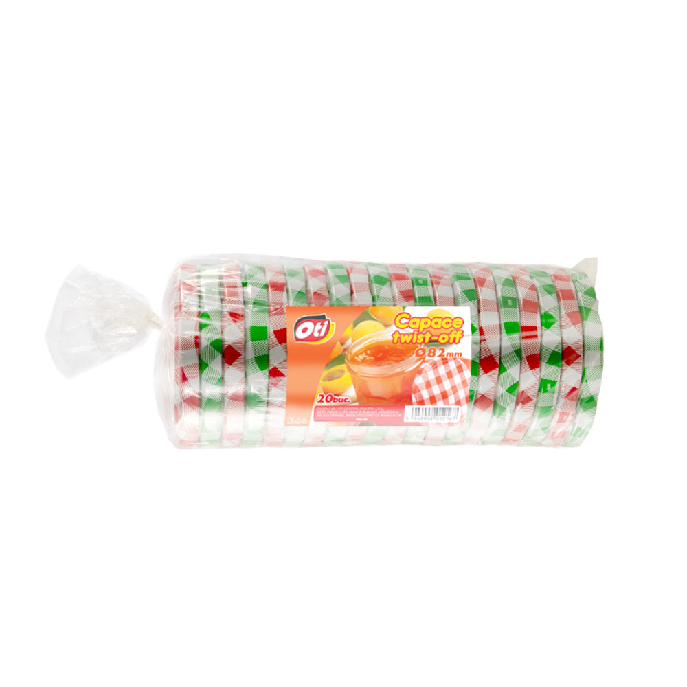 Capace borcane 82 mm, twist-off, rosu/verde, 20 buc./set — Oti