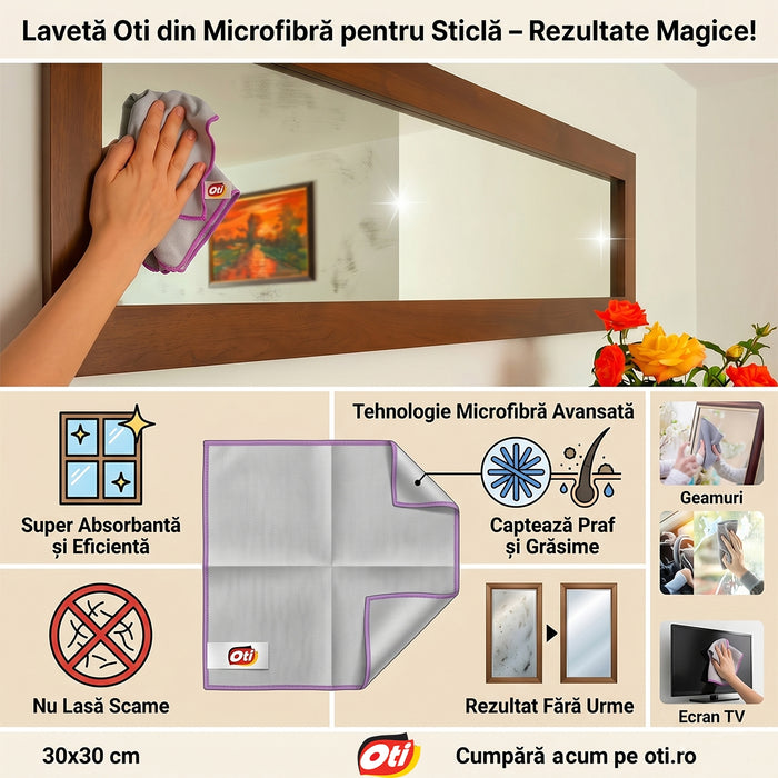 Laveta pentru sticla, microfibra, 30x30 cm